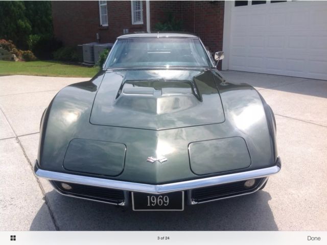 1969 corvette coupe 427 l36 collector 390 hp stingray fathom green top flight