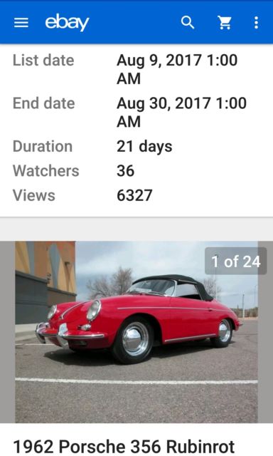 1962 porsche 356 b roadster vin 89686 ruby red 500 miles since concours resto