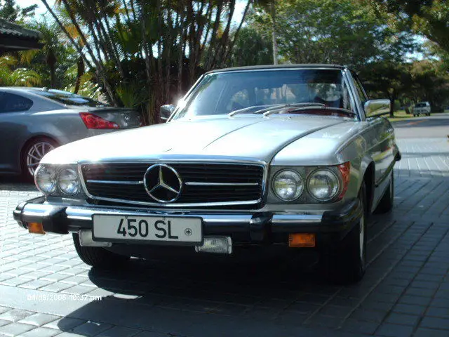 convertible with hardtop, silver with red interior, 8 cylinder, automatic, ac