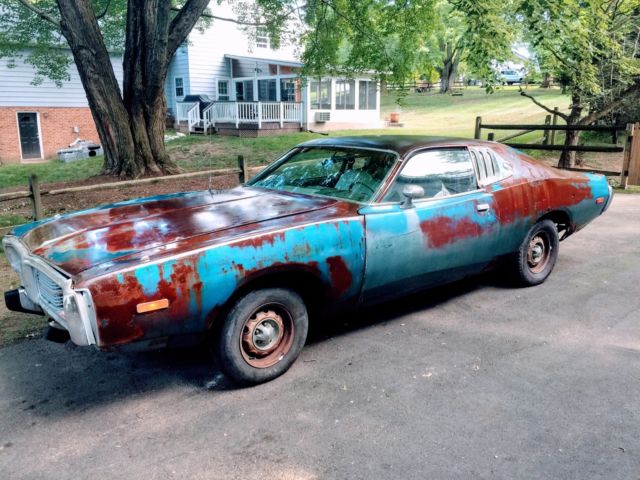 1974 dodge charger se with a clear coated preserved patina finish. rat rod