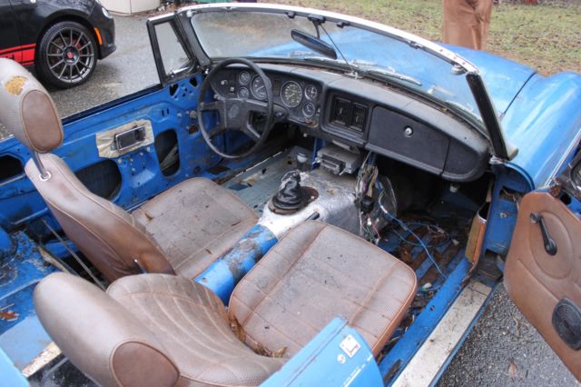 1977 mgb 4 cylinder 4 speed blue convertible parts car restoration project