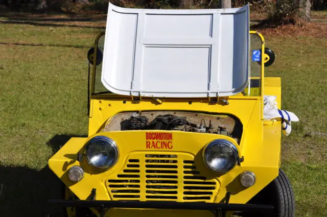 yellow 1967 austin mini moke