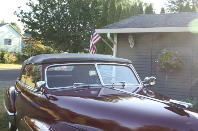 1947 cadillac convertible burgundy w/power leather seat,windows&top no reserve!