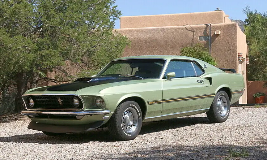 1969 ford mach 1 351w auto ps pdb lime gold marti report door tag