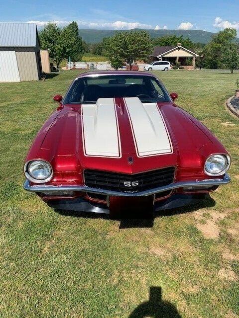 1972 chevrolet camaro ss laser red with vanilla white stripes