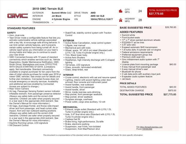 2018 gmc terrain sle