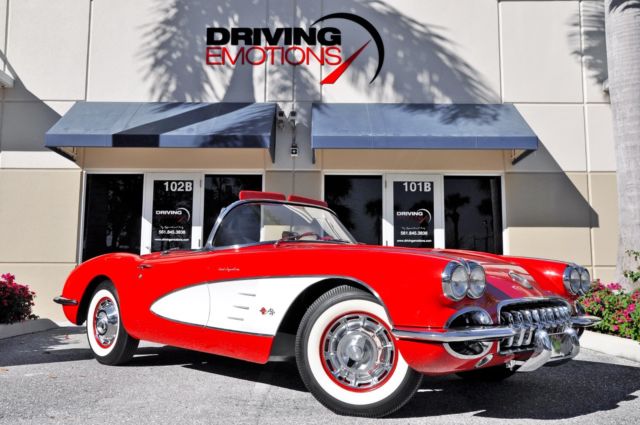 1959 chevy corvette convertible 283 fuelie 290hp! red/red! white coves! 4-speed!