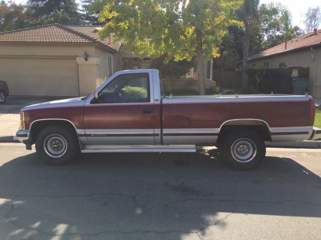 1989 chevrolet 2500 pickup long bed truck super low miles - maroon & gray chevy