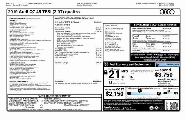 certified 2019 audi q7 2.0t premium plus washington, pa 15301 for sale in washington, pennsylvania