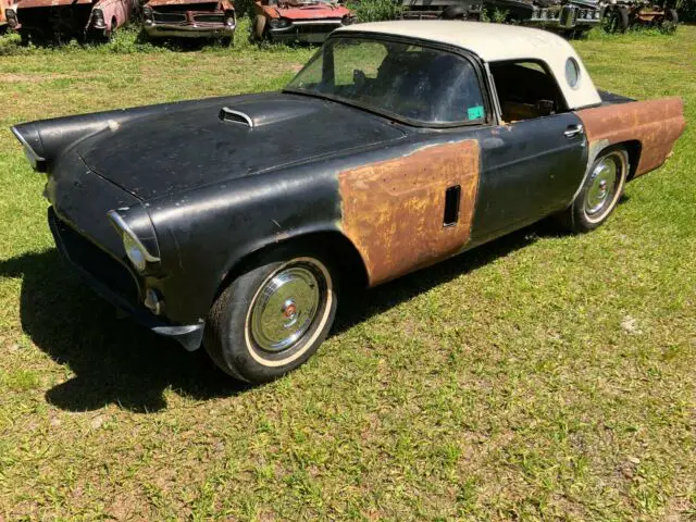 1956 ford thunderbird - barn find - 312 auto - black & white solid project car