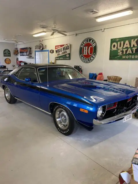 one of a kind 1973 cuda with 408 stroker, 727 auto trans., electric blue paint