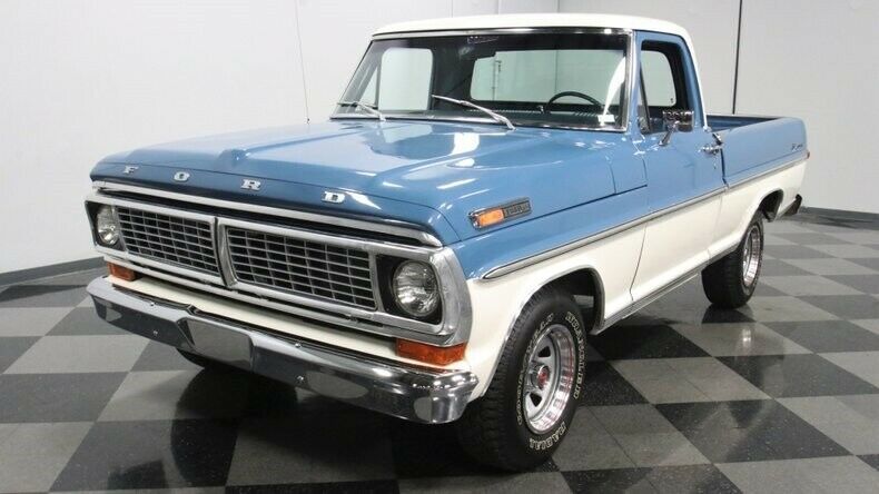 classic vintage chrome styleside pickup 351 v8 3-speed auto transmission blue