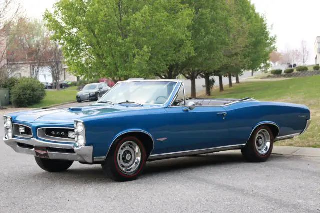 1966 pontiac gto convertible,blue/blk,wht top,v8,automatic ,exc cond,in and out