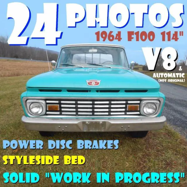 ready to finish! 63 ford f100, 114", styleside, v8/auto, power discs, read ad!!