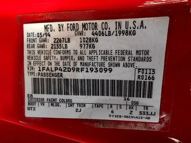 1994 ford mustang svt cobra coupe 2-door 5.0l