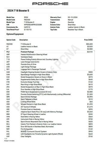 2024 porsche 718 boxster s