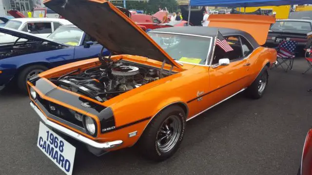hugger orange 1968 camaro ss with original and installed 350 crate engine