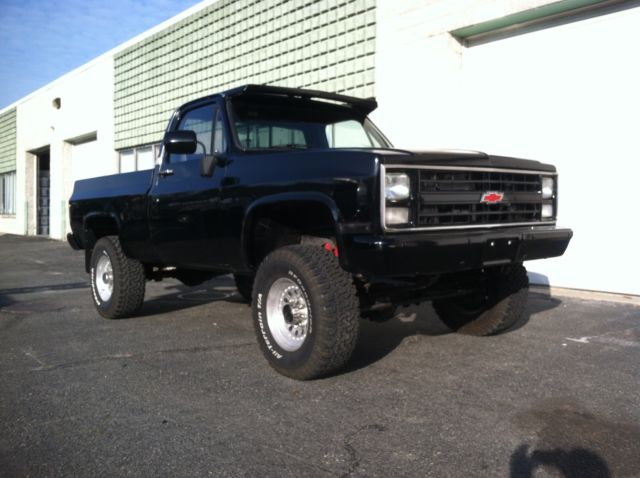 restored custom lifted k10 shortbed square 4x4 v8 black black sbc lift exhaust