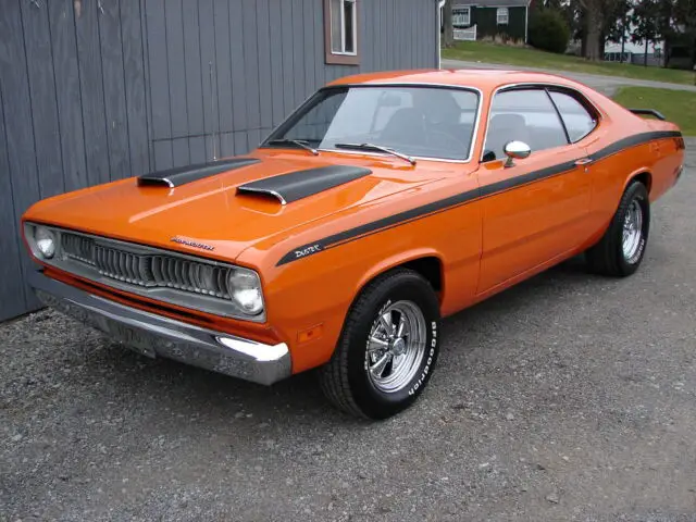 1970 plymouth duster factory 340 (h-code) car, hurst 4-speed, vitamin c orange!!