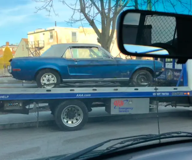1968 mustang coupe, 289 2v, auto, acapulco blue, parchment, ps, vr, ac. project