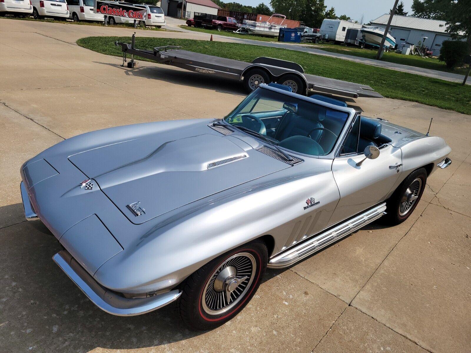 1966 chevrolet corvette silver pearl with bright blue interior