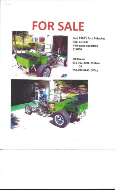ford t-bucket, late 1920's reg as 1930, excellent condition in and out. 350 chev