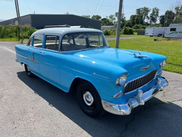 1955 chevrolet 210 sedan blue rwd manual two-ten