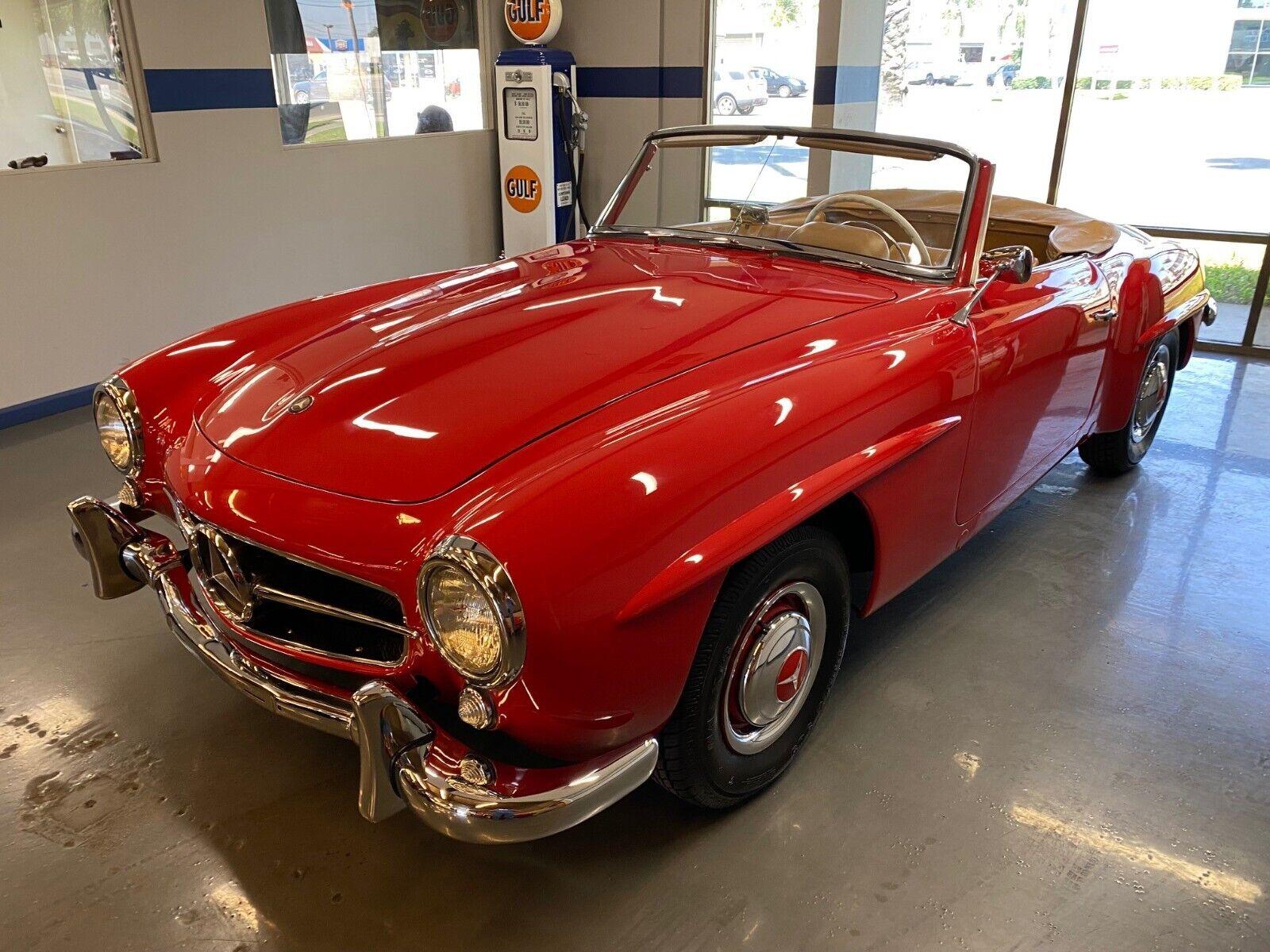 1956 mercedes benz sl class red over tan leather 300 sl style seats