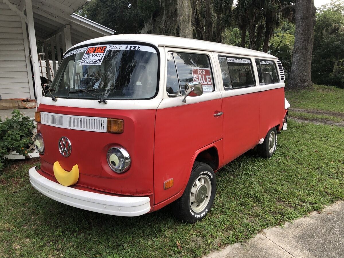 1974 volkswagen type 2 van red cloth interior & matching trailer