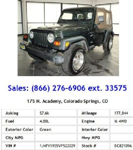 1997 jeep wrangler sport green convertible i6 in colorado springs, co