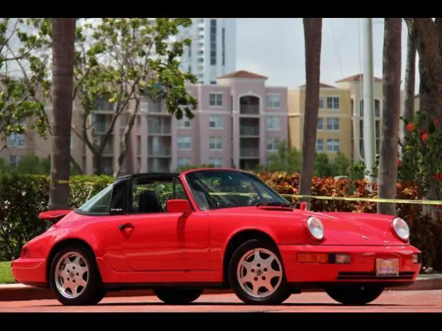 red 964 targa 1990 black leather fully serviced with records carrera 4 awd