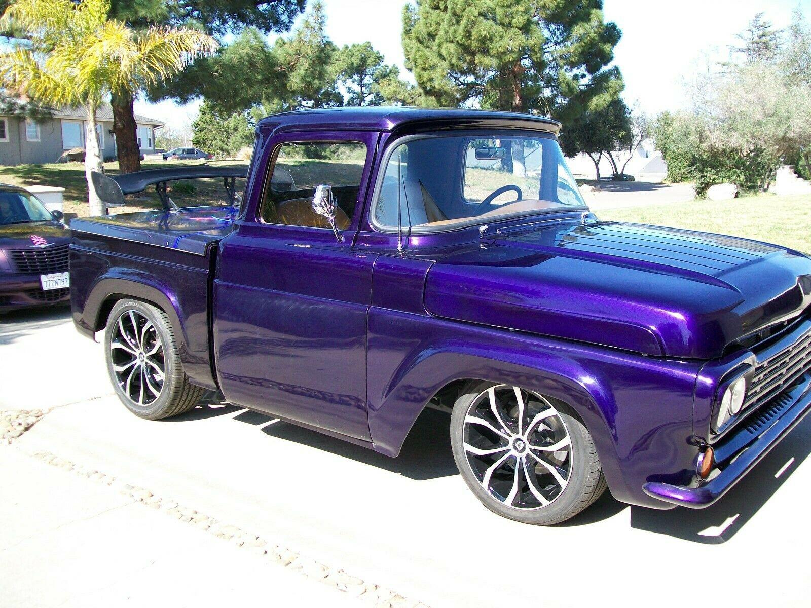 1958 ford f-100 with 1959 grill purple 4.6l overhead cam engine