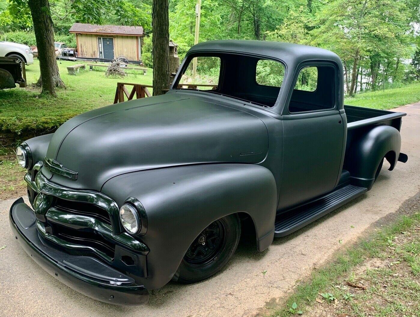 1954 chevrolet 3100 black chevy truck with a s-10 frame