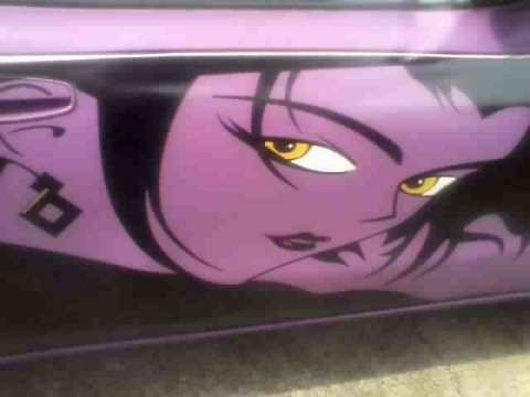 purple gt with white stripes and awsome woman decal on both doors