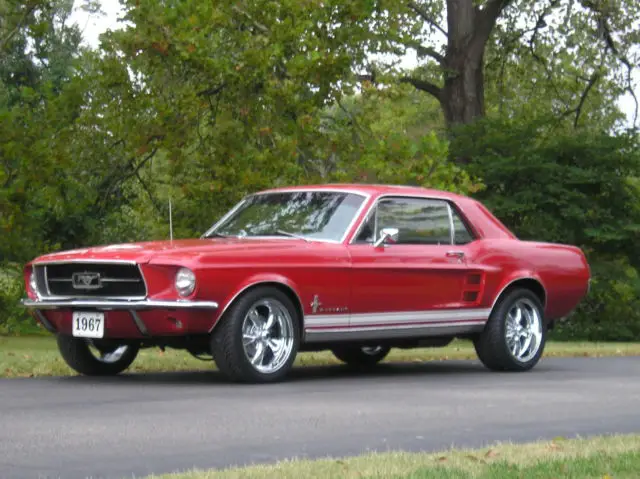 1967 mustang flame red custom! built v/8! triple chrome mags! rust free! must c