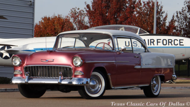 1955 chevrolet bel air coupe 350ci v8 rose/white restored automatic video