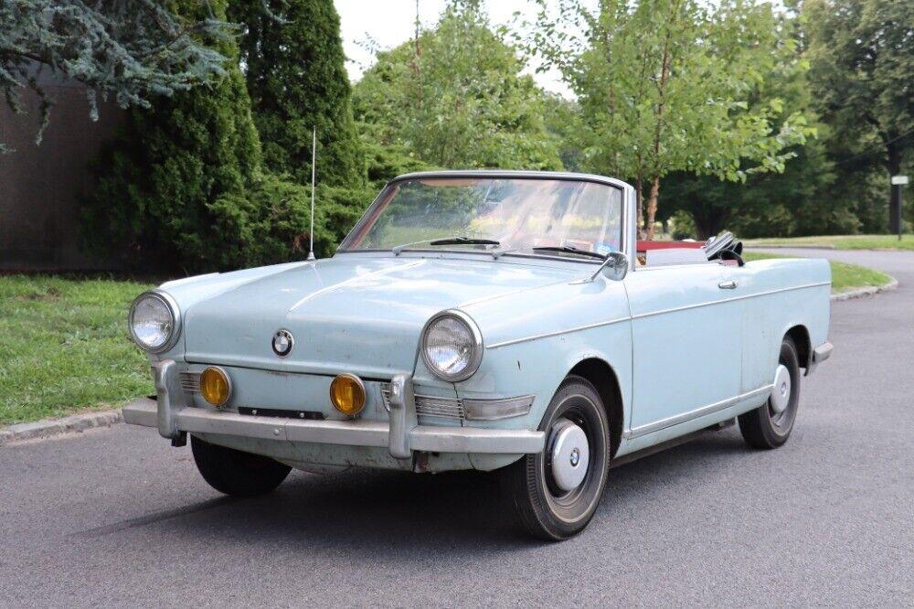 1963 bmw 700 cabriolet light blue with red and tan interior