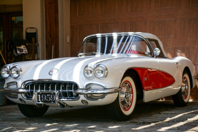 1959 chevrolet corvette, white with red interior, fully restored, custom stereo