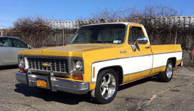 1973 chevrolet c10 pick up truck yellow gold white standard cab pickup