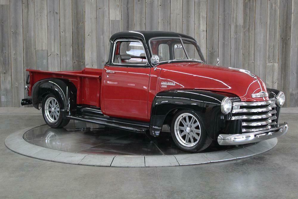 1949 chevrolet 3600 pickup frame off restored red body black fenders