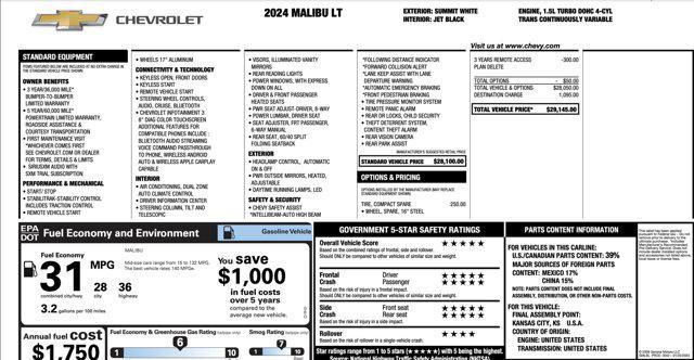 2024 chevrolet malibu fwd 1lt