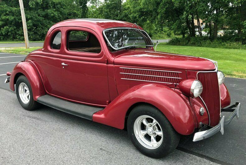 1936 ford deluxe coupe street rod with rumble seat