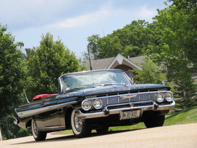 1961 black impala ss 348ci/350hp tri-power 4 speed convertible pw & top