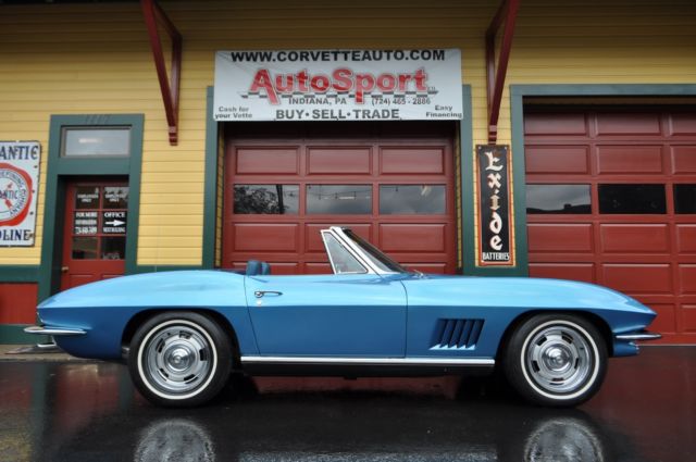 1967 corvette conv #’s match org docs blue/blue 4sp protecto plate 2 tops