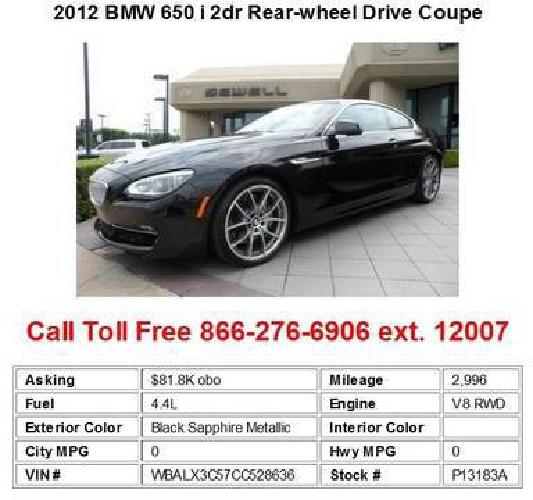 2012 bmw 650 i 2dr rear-wheel drive coupe black sapphire metallic in dallas, tx