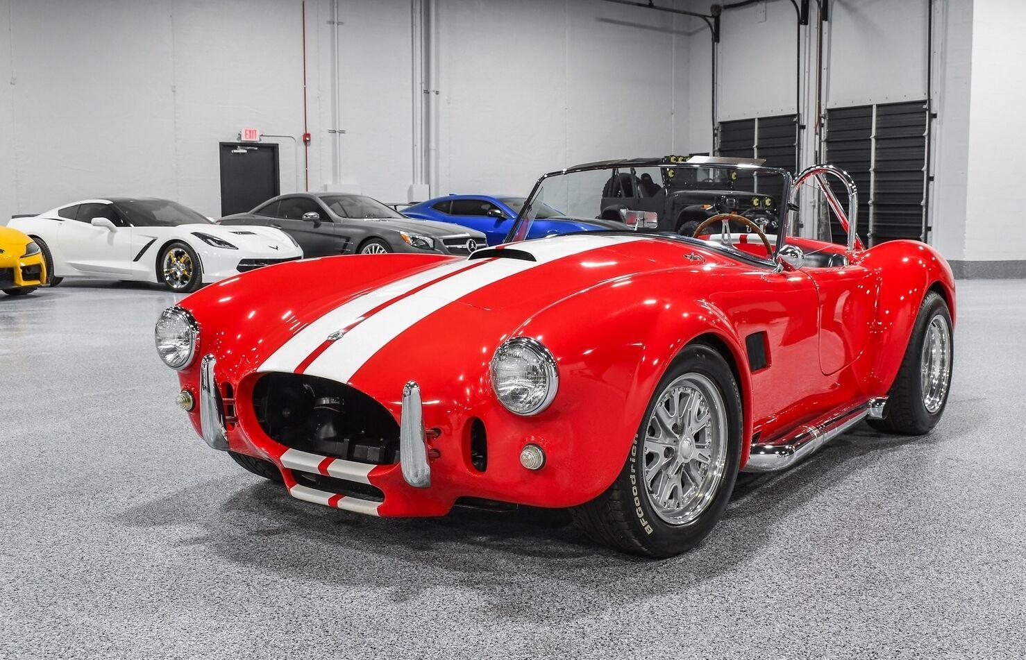 1967 shelby cobra twin-turbo 347 ci red wwhite stripes over black