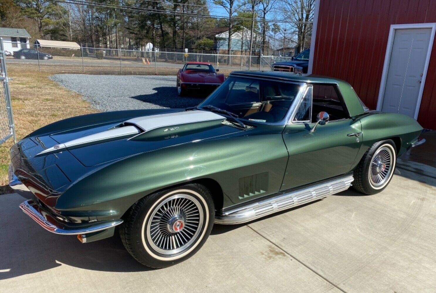 1967 chevrolet corvette convertible goodwood green with a white stinger