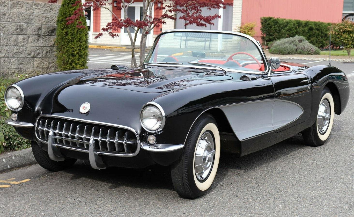 1957 chevrolet corvette roadster onyx black with new red interior