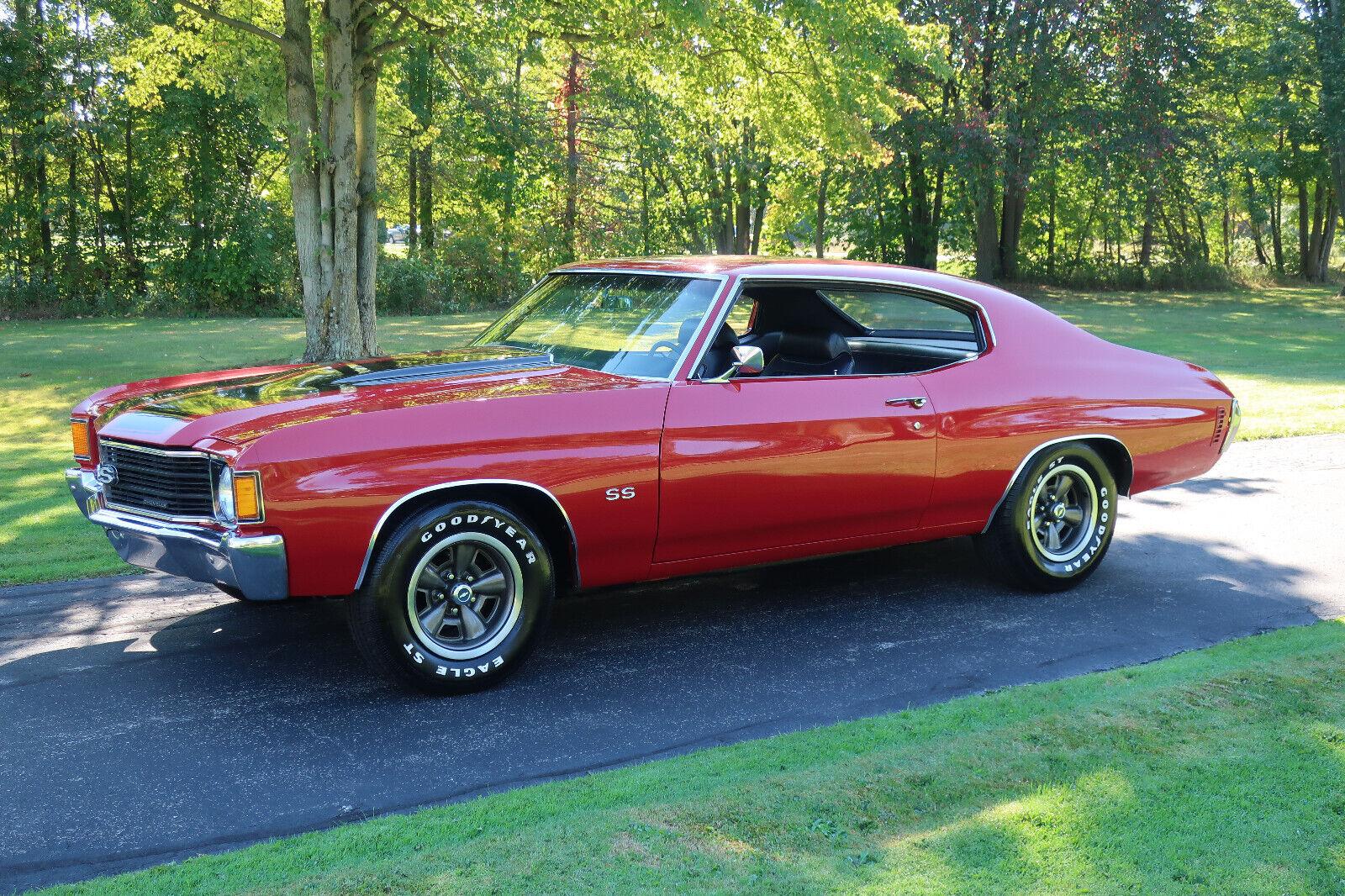 1972 chevrolet chevelle stunning cranberry red with black stripes 61025 miles