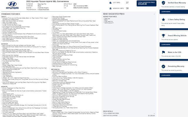 2023 hyundai tucson hybrid sel convenience